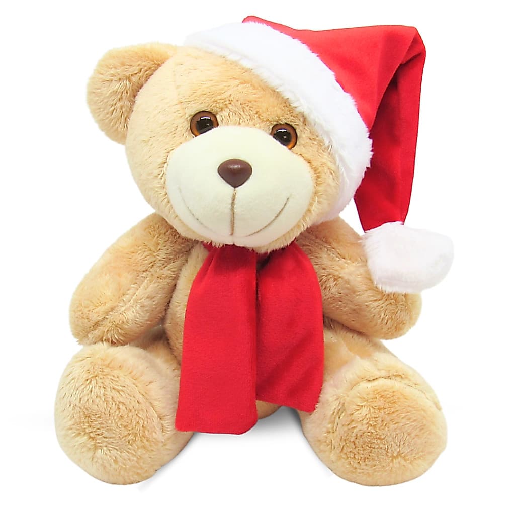 Urso de Pelúcia Articulado Natal 15cm Sentado Presente Decorativo Noel
