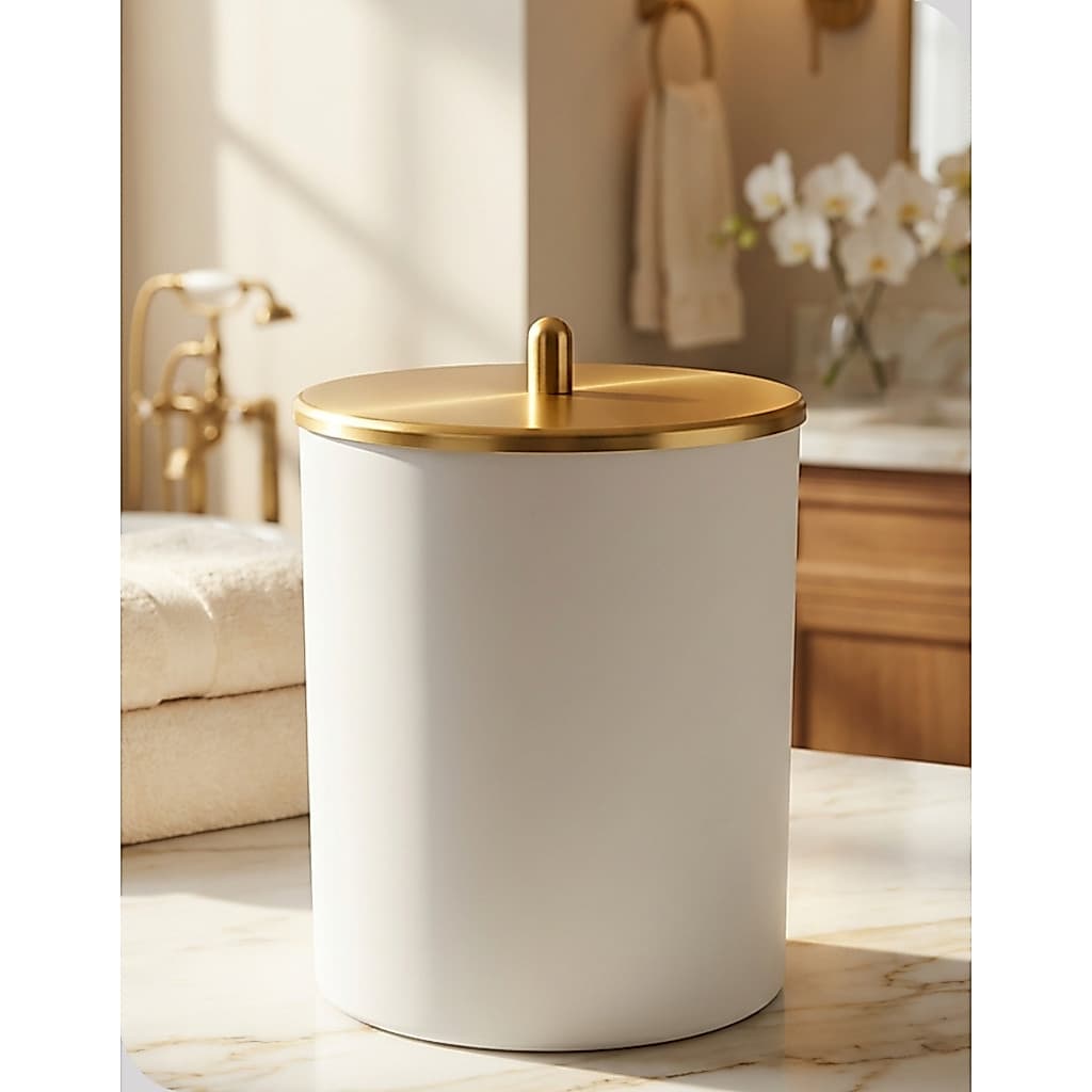 Lixeira Cesto de Lixo Cozinha Pia 5L Banheiro Branco Dourado Tampa Organizador Luxo Design Compacto