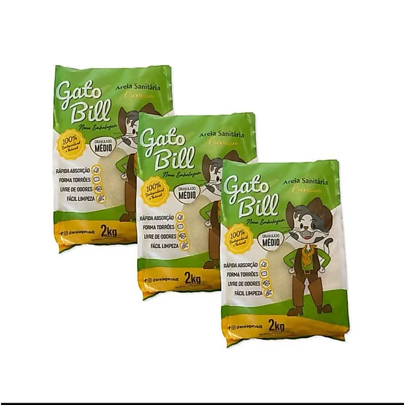 kit 3 Areia Sanitária Premium Gato Bill 2kg