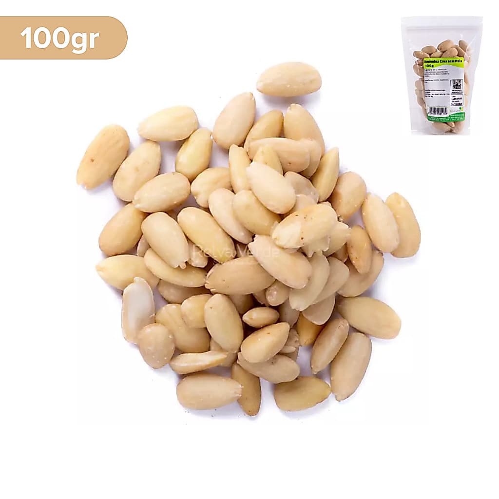 Amêndoa Crua Sem Pele Natural 100g Relva Verde Snack Saudável Amêndoa Descascada
