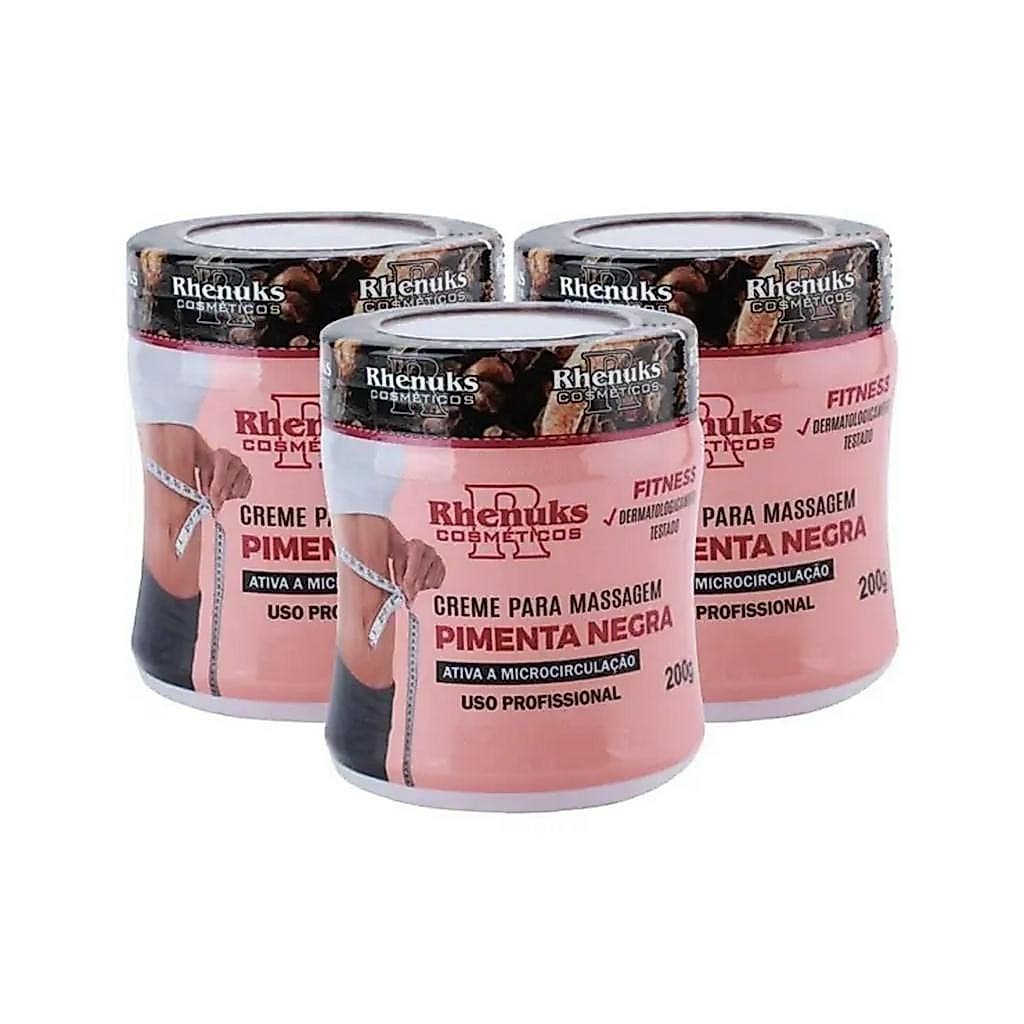 Kit 3 Creme Pimenta Negra Redutor 200g Rhenuks