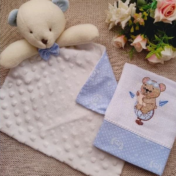 Kit Naninha + Fralda de Boca Personalizada com Nome | Presente Bebê Recém-Nascido