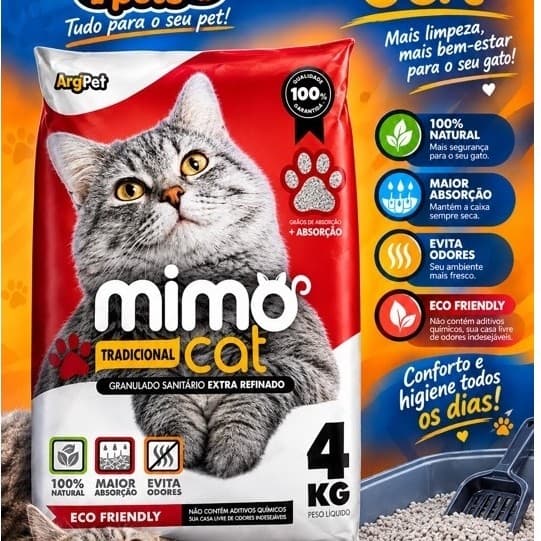 Kit 20 kg Areia Sanitária Gato Natural Argila Absorvente Ecológica (Antiodor) - MIMO CAT Tradiciona