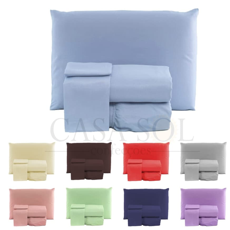 Kit Jogo Lençol De Cama Casal 3 Peças Liso Com Elástico Promoção Várias Cores