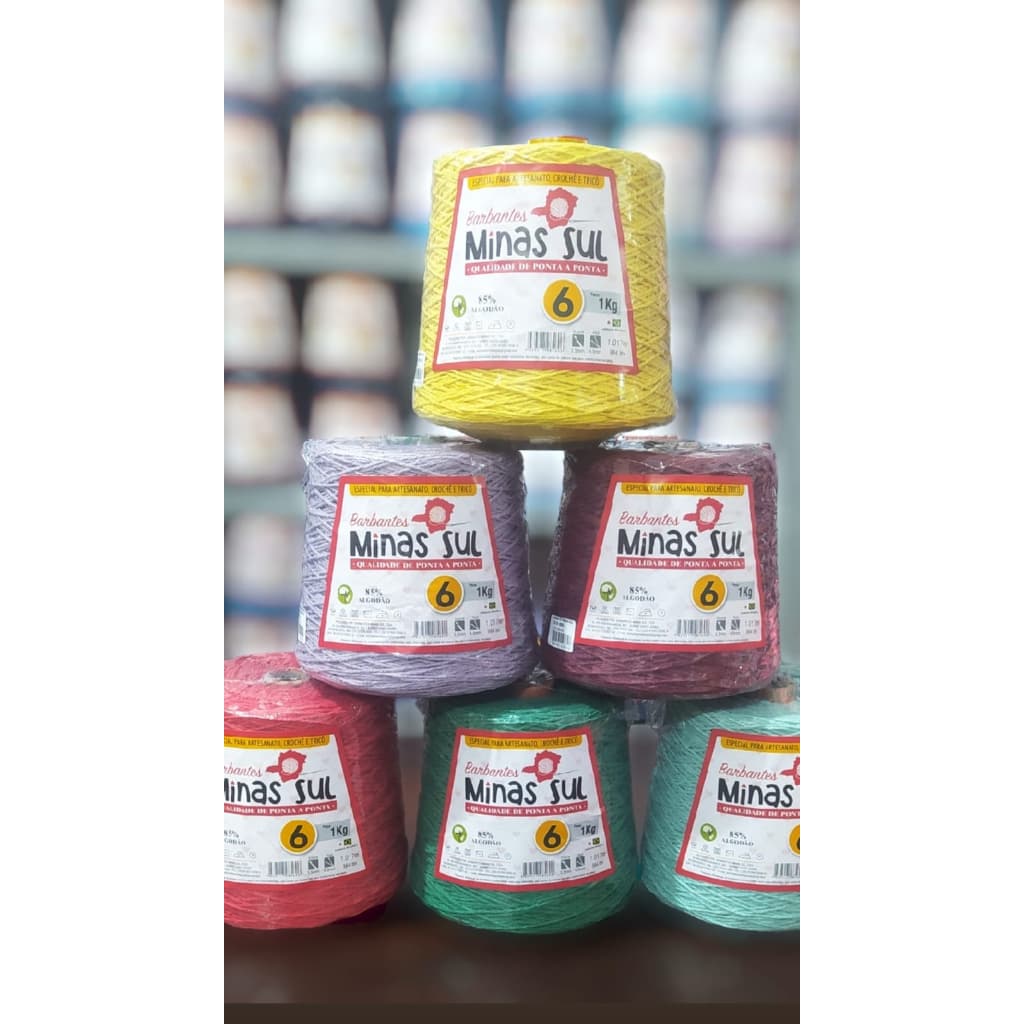 Barbantes Minas Sul Kit 6 Unidades 1kg (6kg) N° 6 - Especial para Crochê, Tricô, Artesanato