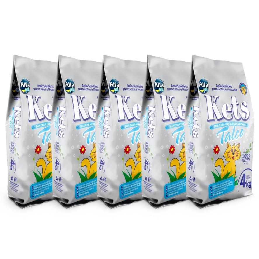 Combo 20 kg Areia Sanitária Higiênica para Gatos Kets Talco