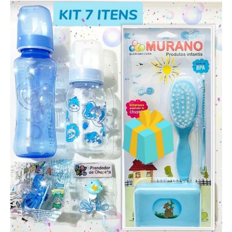 mamadeira Petita resistente anti vazamento pente escova bebê macia murano kit higiene chupeta e prendedor presente chá de fraldas chá de bebê enxoval recém nascido maternidade
