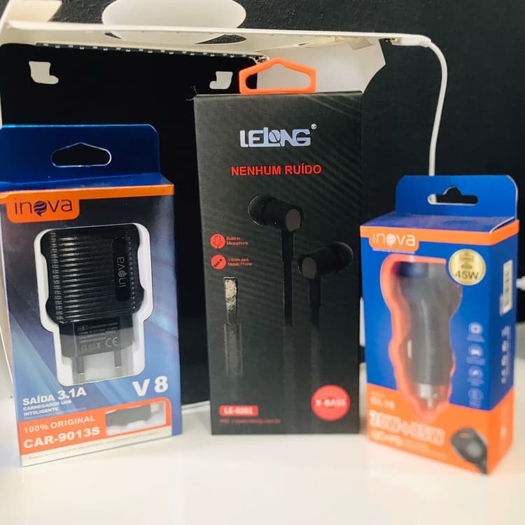 Kit fone de ouvido + Carregador + carregador veicular