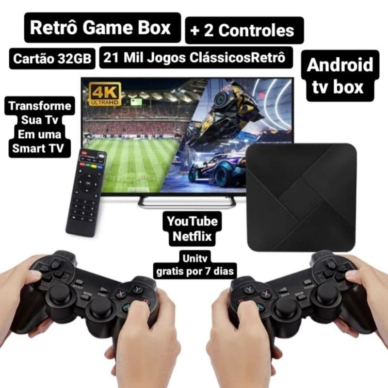 Video Game Retrô com Emuelec Retrô Game Box 21 Mil jogos + 2 Controles