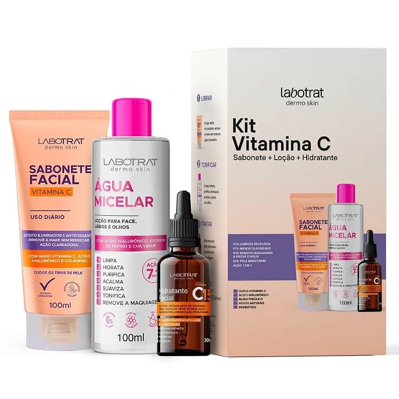 Kit Vitamina C Labotrat Sabonete Facial Vitamina C + Água Micelar + Hidratante Facial