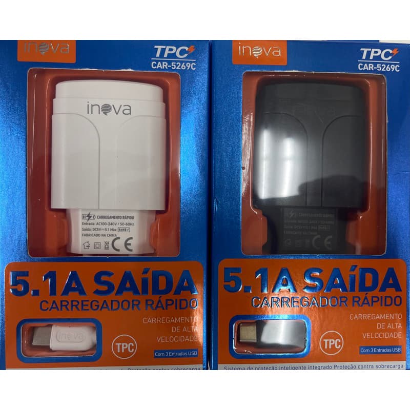 Carregador Celular Rápido Inova Original 5.1A Tipo C 1.2m