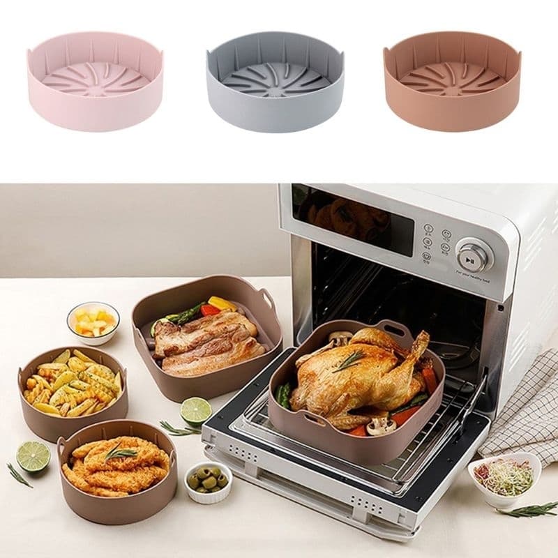 Forma cesto bandeja silicone air frier assadeira fritadeira sem óleo fryer flexível lavável redonda quadrada