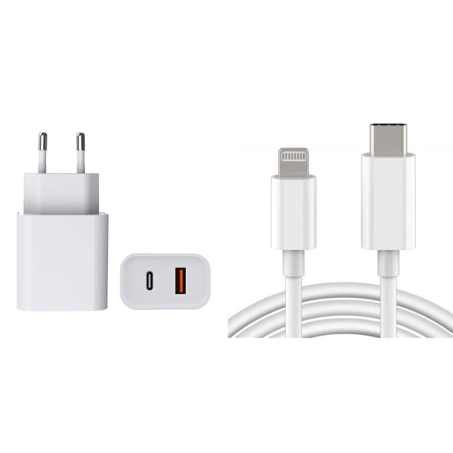 Fonte 2 Entrada + Cabo Carregador 20w USB-C Rápido Original Para Iphone 11 12 13 14 Mini Pro Max -Entrega Rápida