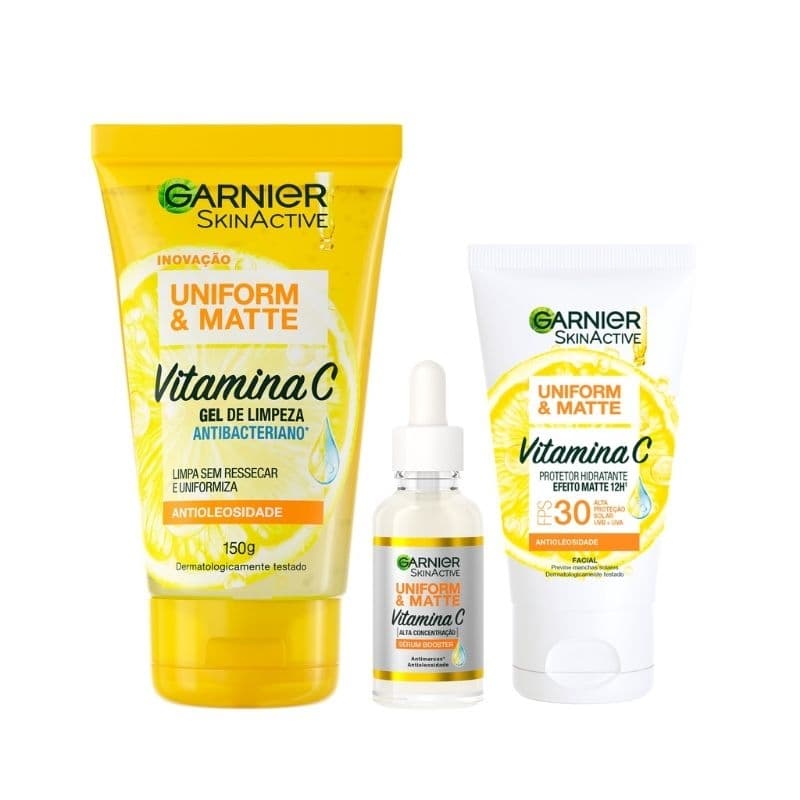 Kit Garnier Antimarcas vitamina C - Sérum Antimarcas + Gel de Limpeza + Protetor Hidratante