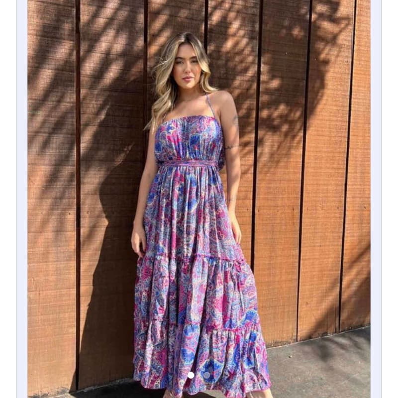 Vestido Júlia Rosa Vestido Longo Estampado Flores Tendência