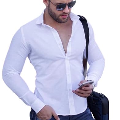 Camisa Social Lisa Manga Longa Slim / Camiseta Longa Tamanho P ao GG
