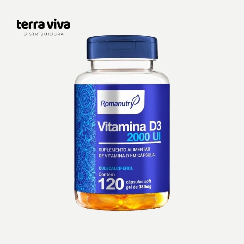 Vitamina D3 2000UI da Romanutry com 120 Cápsulas de 500mg, Suplemento Alimentar, envio rápido.
