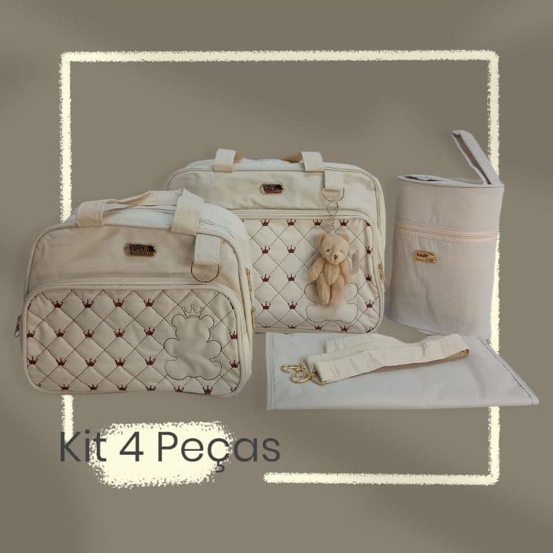 Kit Bolsa Maternidade Urso Unissex Cinza Bebê Enxoval recém nascido