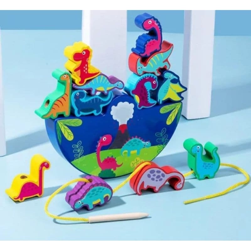 Brinquedos educativos  de empilhe e equilibre, Alinhavo dinossauros, brinquedo 2 em 1, educativo