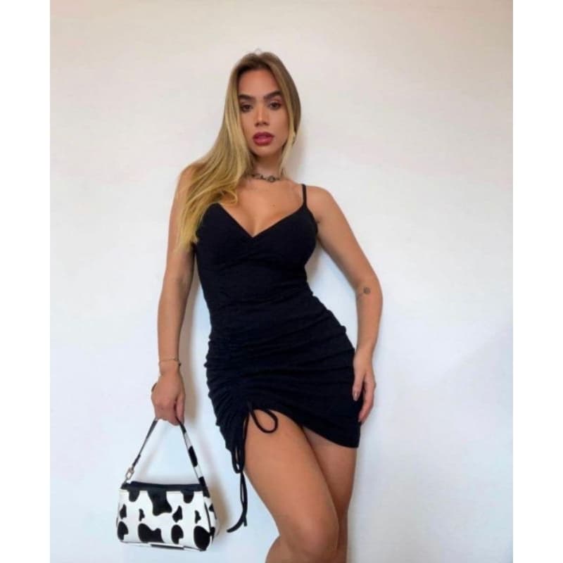 VESTIDO CURTO COM CORDÃO TRANSVERSAL / VESTIDO CURTO CANELADO COM BOJO