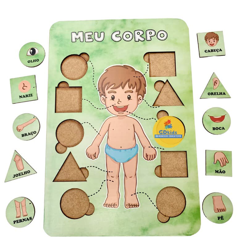 Quebra Cabeça MEU CORPO MENINO em Madeira Corpo Humano Brinquedo de Encaixe Brinquedo Educativo