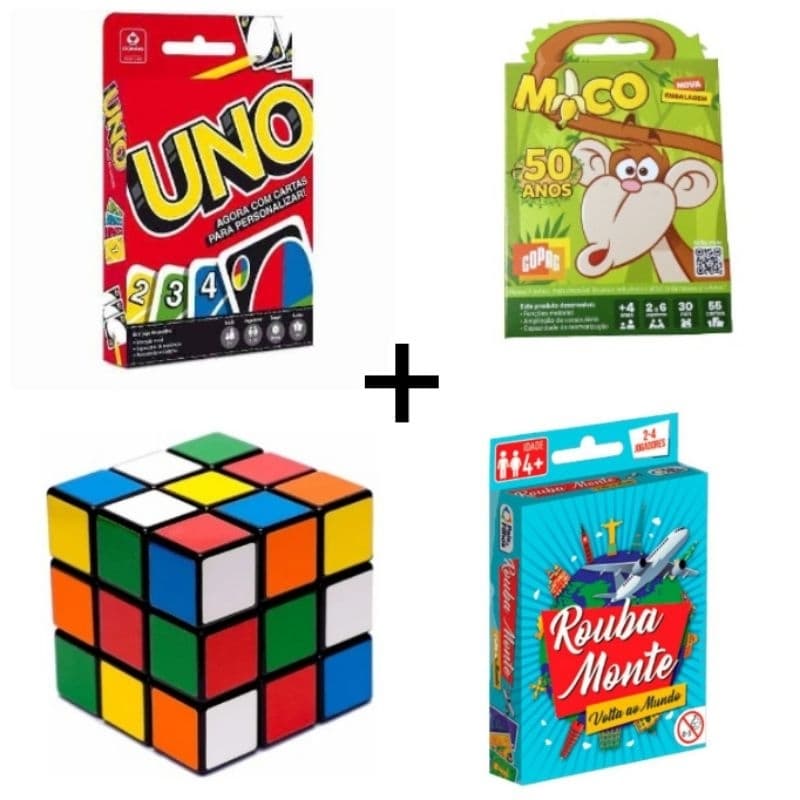 UNO + MICO + ROUBA MONTE + CUBO MÁGICO JOGOS BRINCADEIRA DIVERSÃO FAMÍLIA PRESENTE