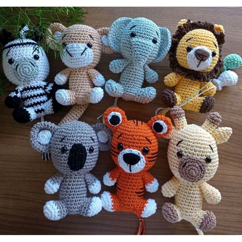 safari baby amigurumi kit com 7 bichinhos de crochê amigurumi