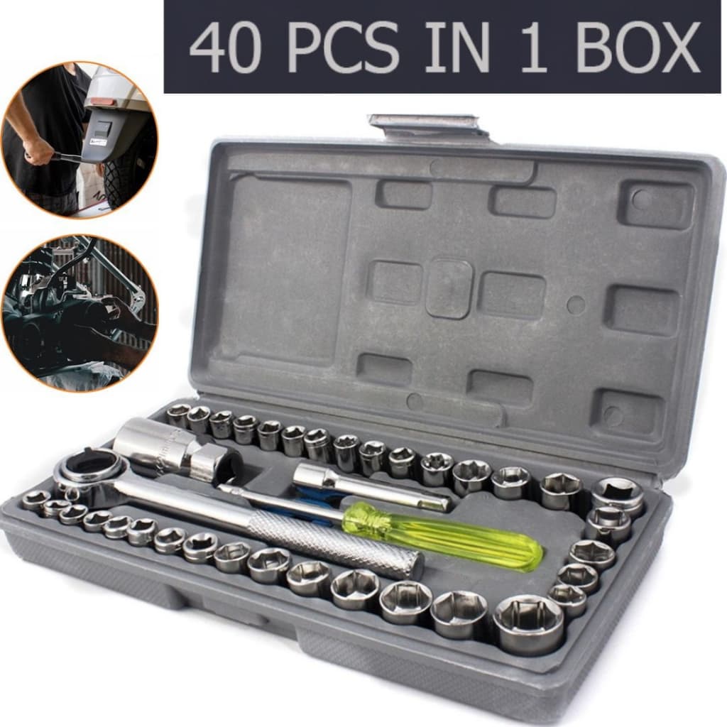 Kit Chaves Jogo Soquete com Catraca Reversível 40 Peças + Maleta