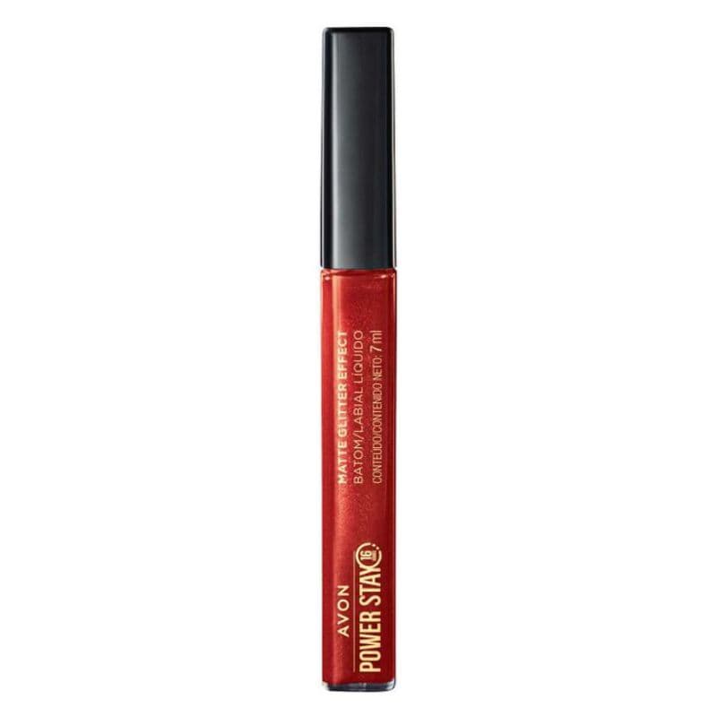 Batom Líquido Matte Glitter Effect Avon Power Stay- Cereja Brilhante