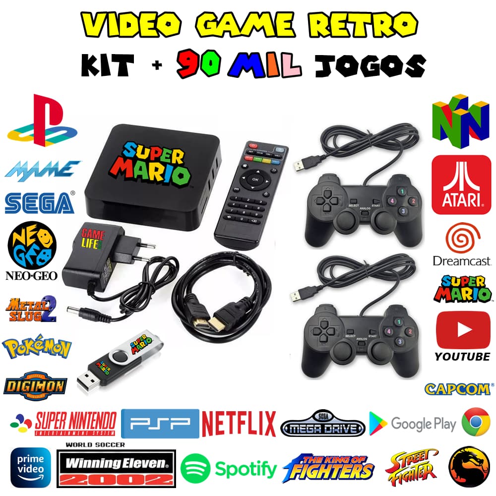 Video Game Box 90000 Jogos Classicos Retro + 2 Controles