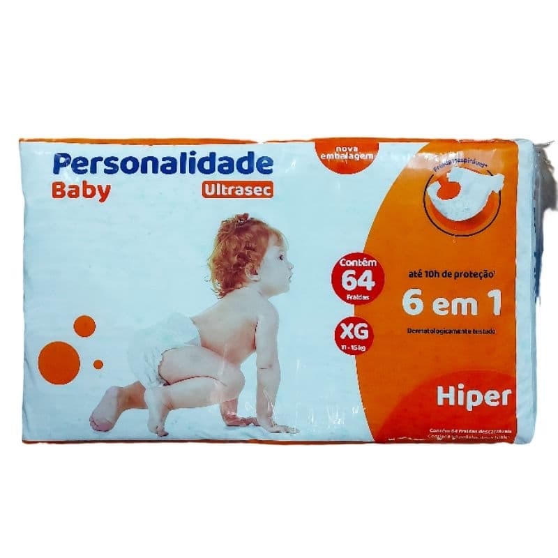 Fralda Descartável para Bebê Infantil Personalidade Baby Ultra Sec Hiper XG com 64