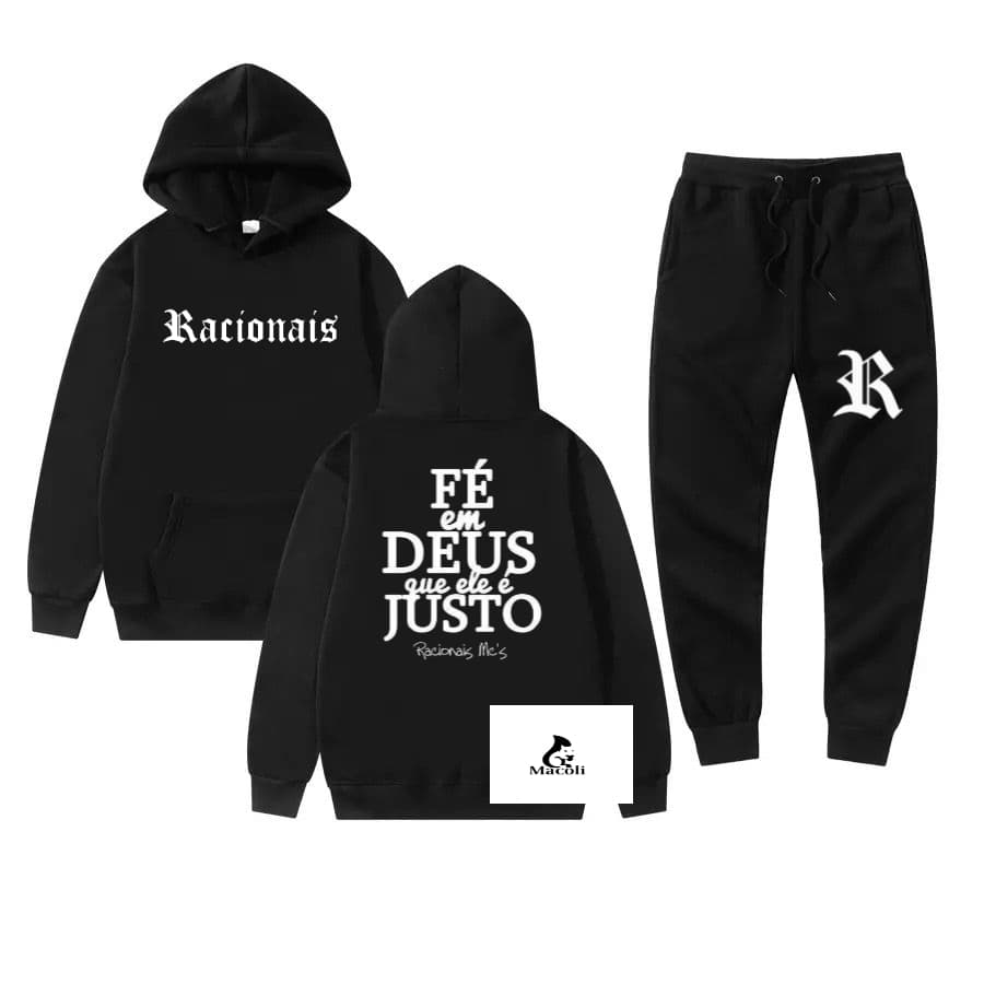 Conjunto Moletom + Calça Jogger Racionais Mc's Fé em Deus Kit Unissex