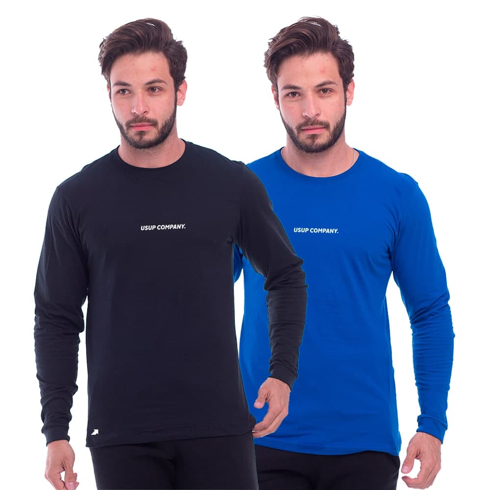 Kit 2 Camisa Manga Longa Masculina Confortavel Frio Intenso Moto Ciclismo Bike Academia Treino Musculação Moda Fitness Inverno
