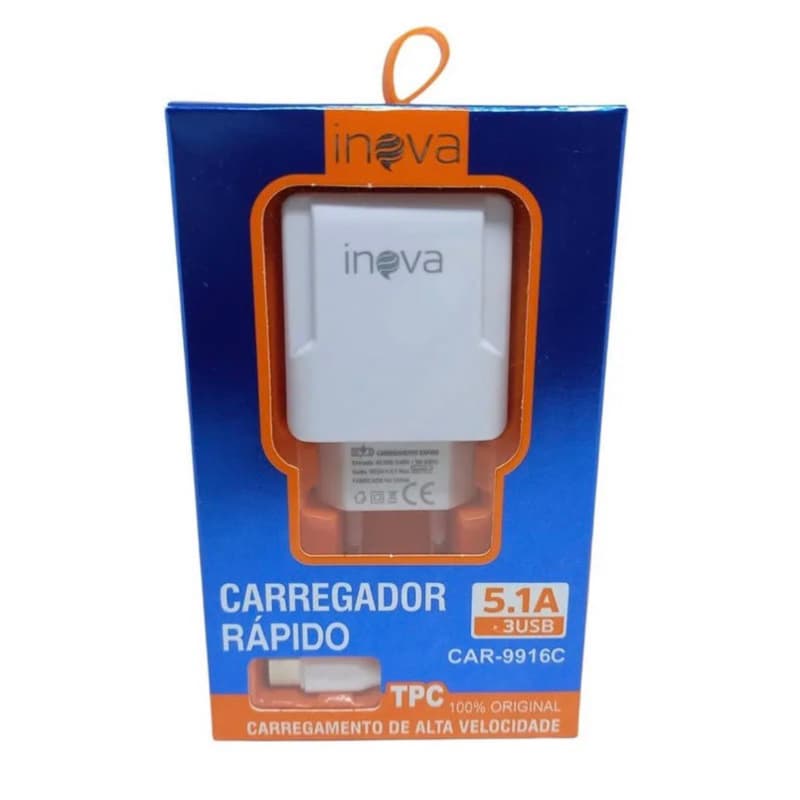 Carregador Turbo Rápido INOVA ORIGINAL Celular Smartphone 5.1A Tipo C