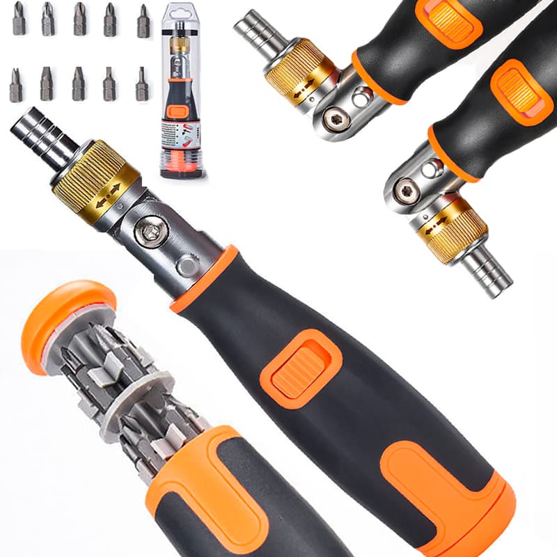 Jogo De Chave e Bits Chave Catraca Reversível Articulada Encaixe 1/4 Pol Soquete e Pontas Fenda Philips Torx Hex