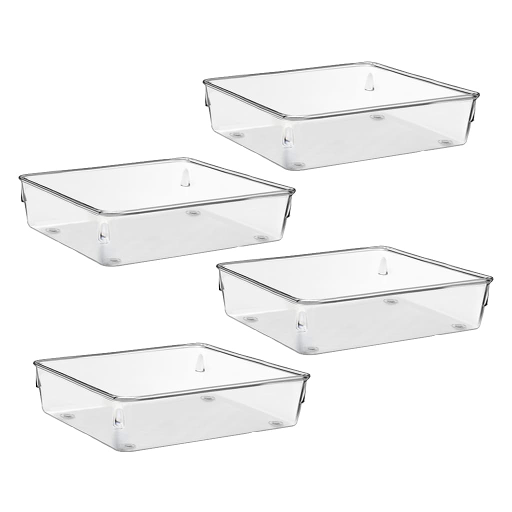 Kit 4 Organizadores Quadrado Multiuso para Gavetas Pote Acrilico Cristal Grande