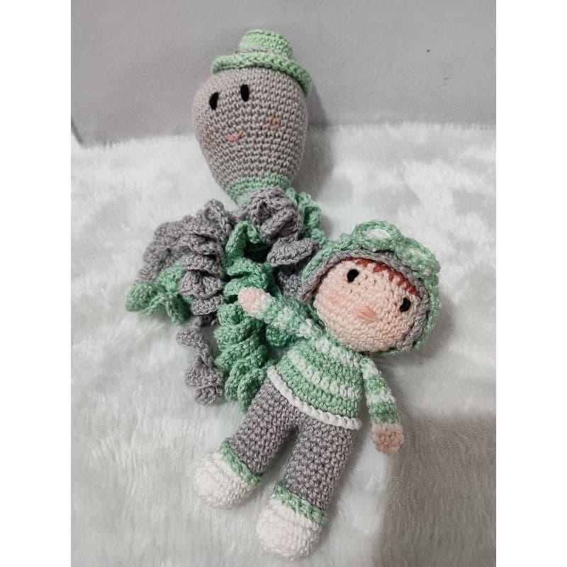 kit menino crochê amigurumi e polvo de amigurumi