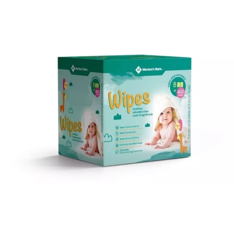 Lenços umedecidos Toalhas Umedecidas para bebes Wipes Member's Mark Pack com 8 Pacotes de 50 Unidades Cada 400 lençinhos