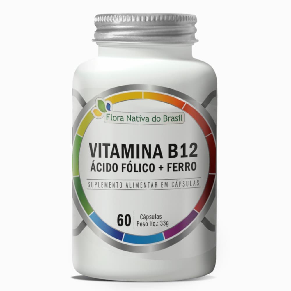 Ferro + Ácido Fólico + Vitamina B12 ( Metilcobalamina) 60 Caps Flora Nativa