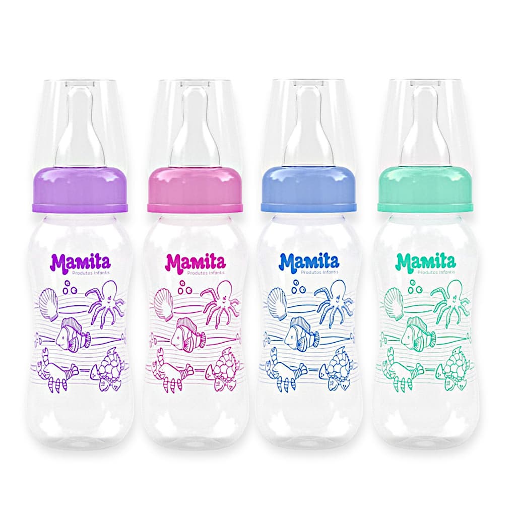 Mamadeira 150ML Decorada Bico de Silicone PAC c/12 Mamadeiras Bebê Meninas Meninos
