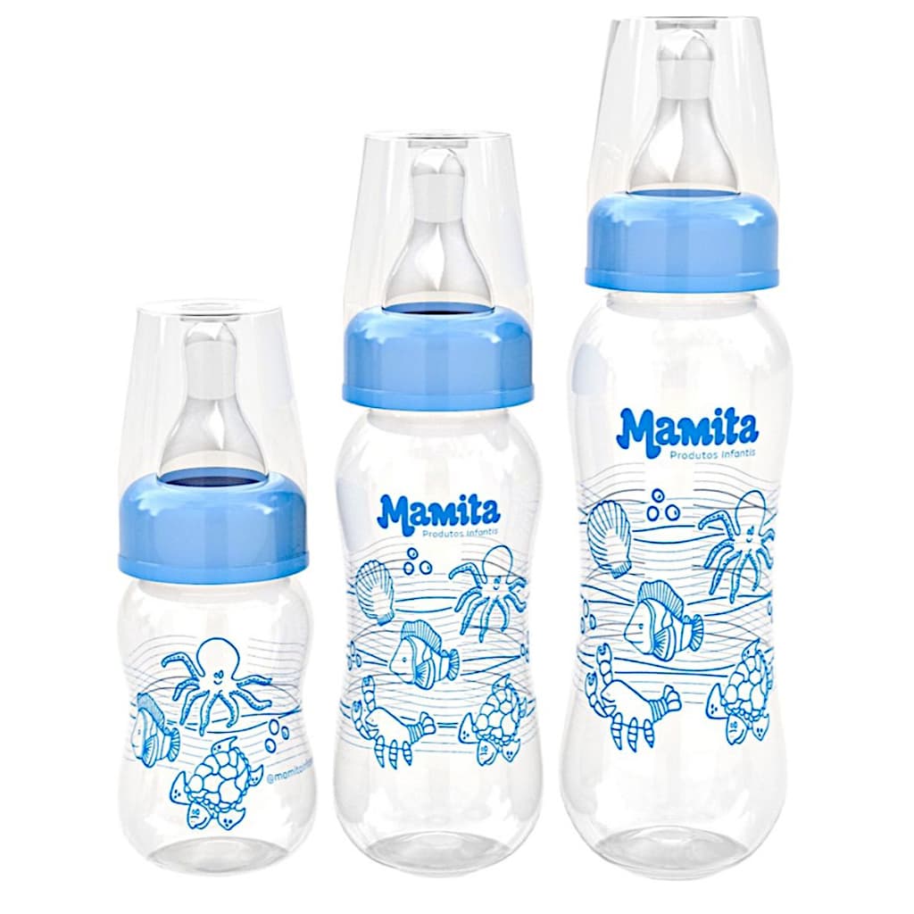 Kit 3 Mamadeiras Decoradas Bico de Silicone 80ml 150ml 240ml Bebê Menino Menina Conjunto Presente
