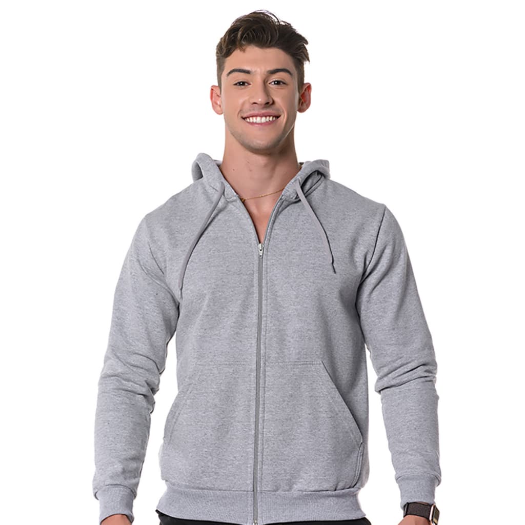 Blusa Moletom Masculino com Ziper Flanelado Casaco de Frio Capuz e Bolsos