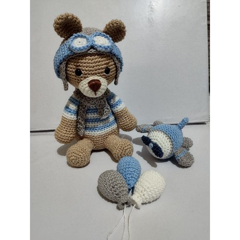 kit urso aviador de crochê amigurumi