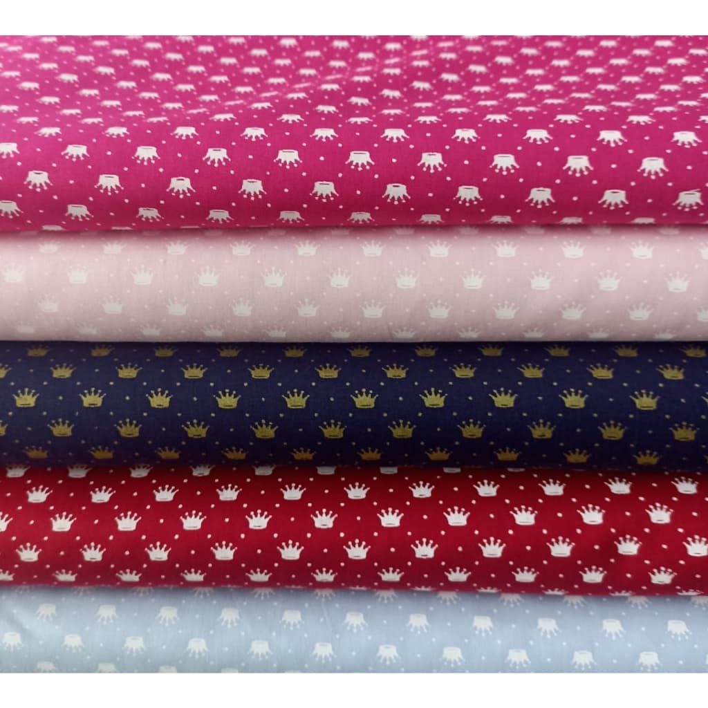Tecido Tricoline 100% Algodão 25cm x 1,50m Estampas Coroinhas | Artesanato | Patchwork