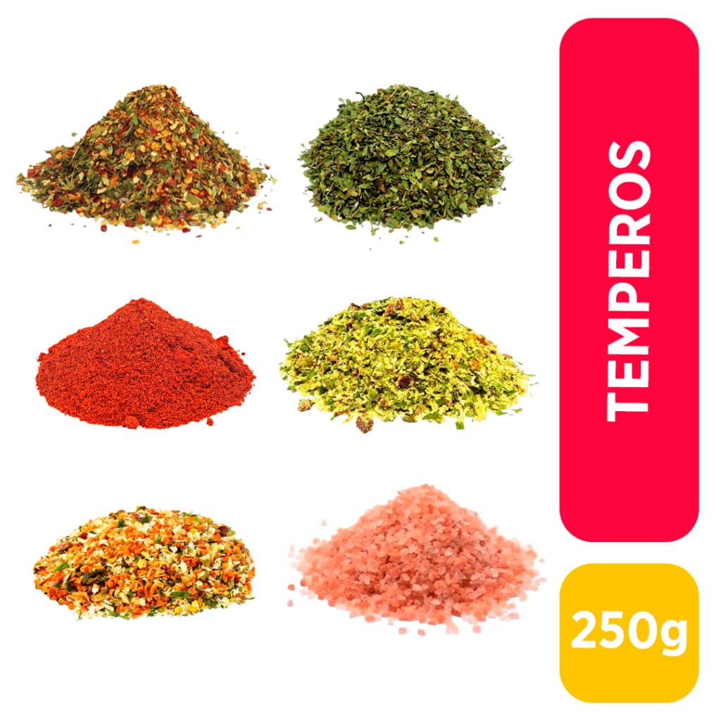 Temperos/Condimentos 250g 50 Opções - P&P (Lemon Pepper, Páprica, Orégano, Chimichurri, Sal Rosa, Colorau, Cúrcuma))