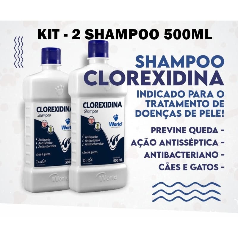 KIT 2 UNIDADES SHAMPOO CLOREXIDINA 500ML PARA CAES E GATOS