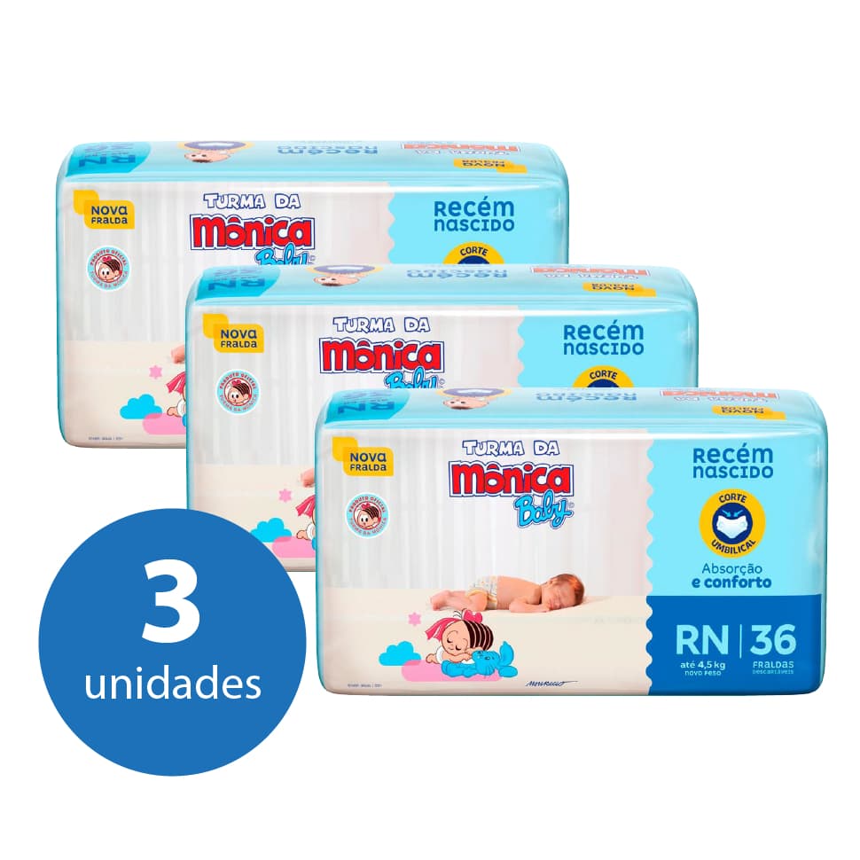 Kit Fralda Descartavel Turma da Mônica RN - 108 unidades