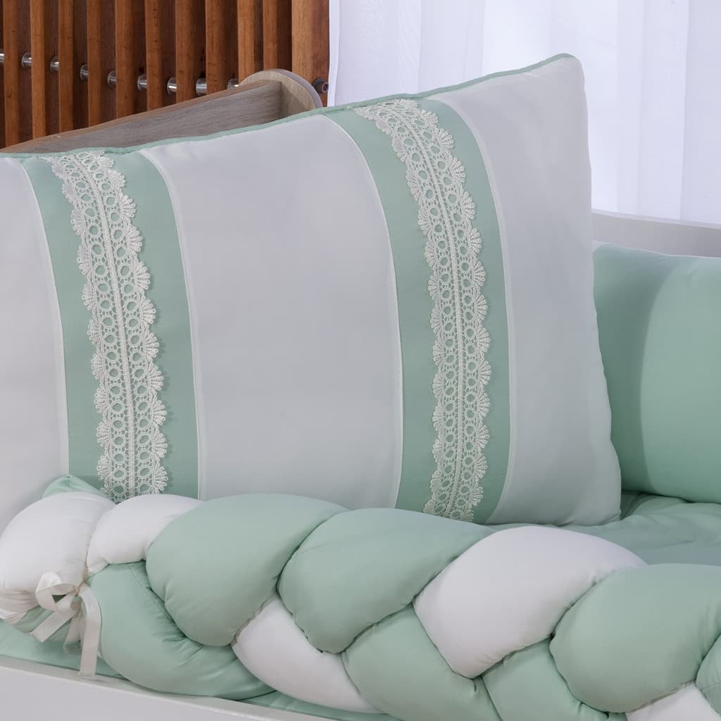KIT ENXOVAL PARA BERÇO BEBÊ MICROFIBRA MODELO MEIA TRANÇA FIORENCE VERDE LUXO MENINO BARATO
