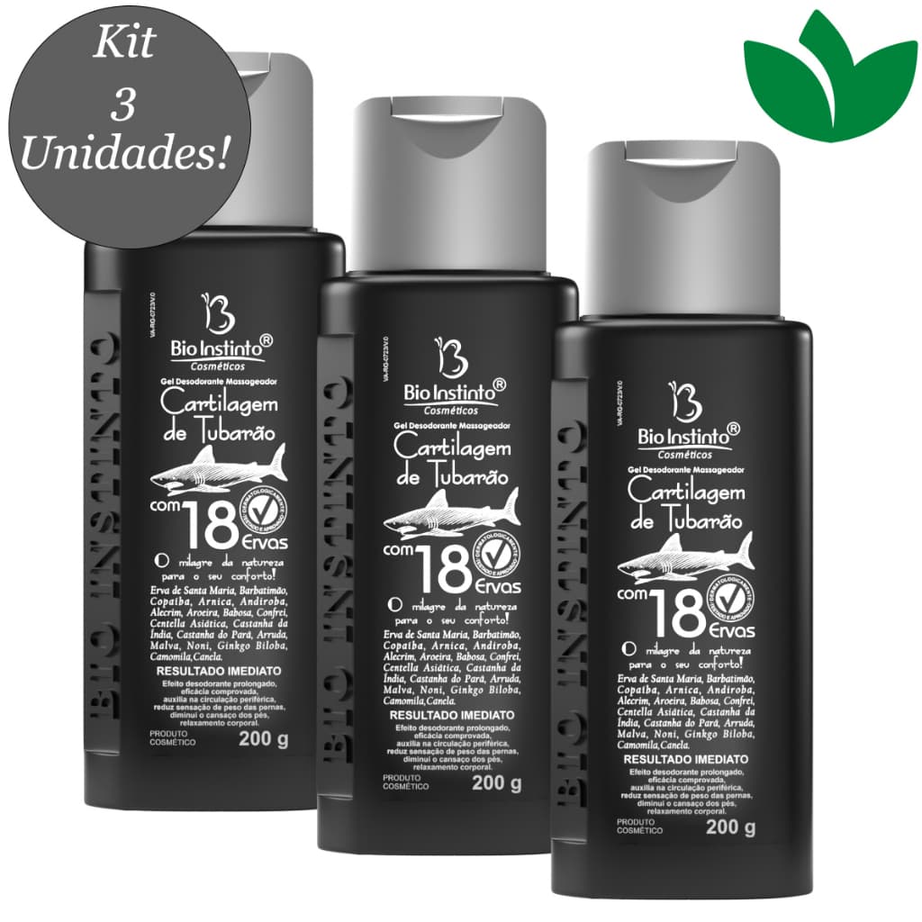 Kit 3 Unidades Gel Cartilagem com 18 Ervas 200g Bio Instinto