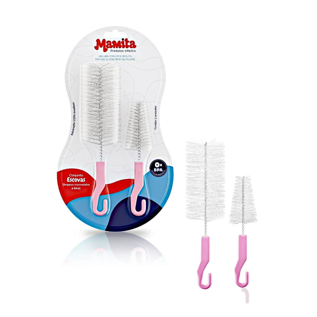 Kit 2 Conjuntos Escova Limpeza Mamadeira Presente Escova para Lavar Mamadeiras Bebê